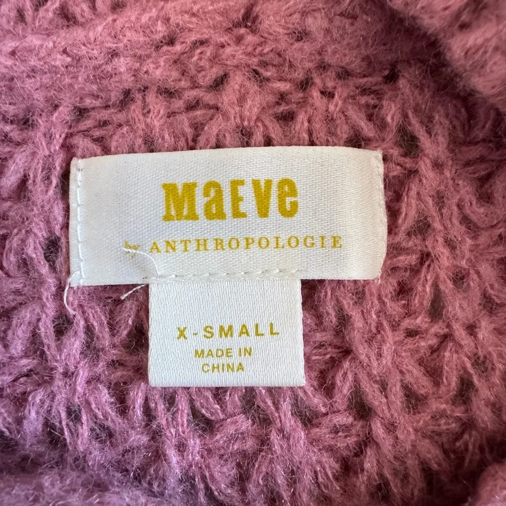 Maeve Anthropologie Waffle Knit Mock Neck Cropped Sweater Pink XS